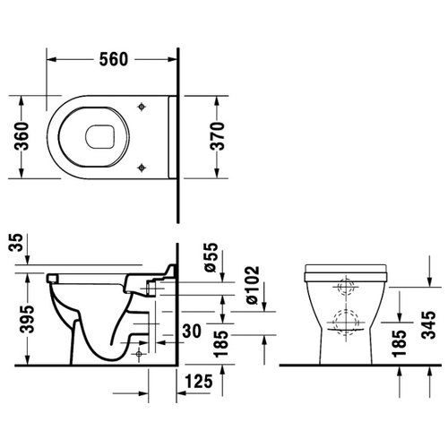 Чаша унитаза напольная DURAVIT Starck 3 012409 с горизонтальным выпуском