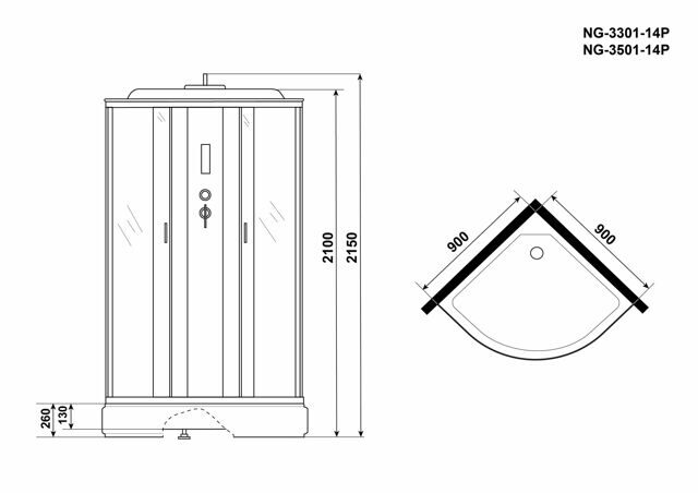 Душевая кабина Niagara NG-3301-14P (900х900х2150) средний поддон(26см) стекло МАТОВОЕ 4 места