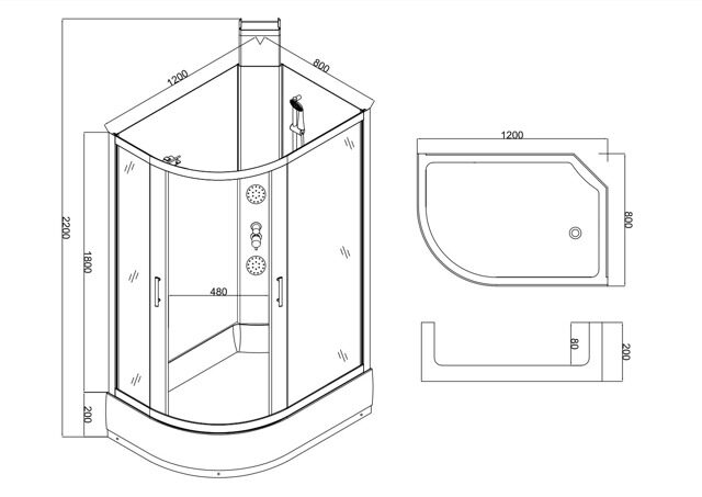 Душевая кабина с гидромассажем Taliente TA-128CB(R) 120*80*220см