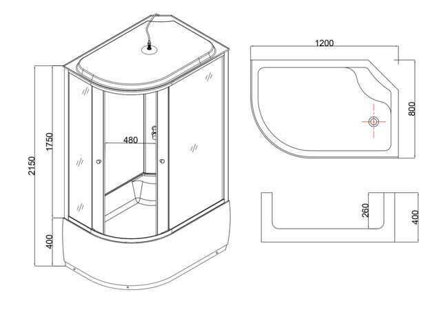 Душевая кабина без гидромассажа Taliente TA-12080G(R) 120*80*215см