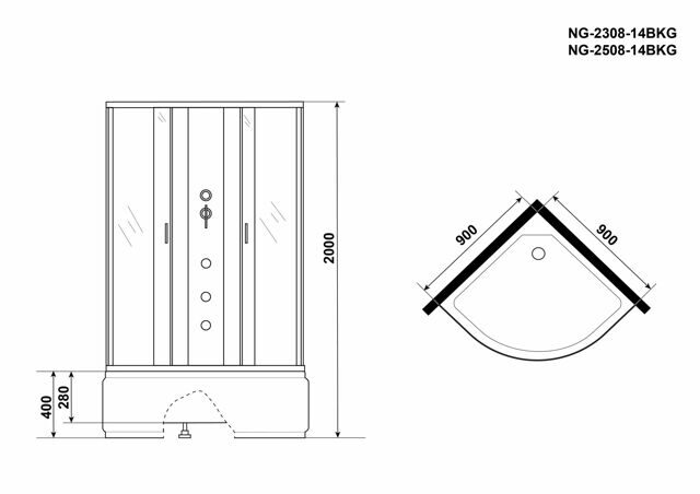 Душевая кабина Niagara NG-2308-14BKG (900х900х2000) высокий поддон(40см) стекло МАТОВОЕ 4 места