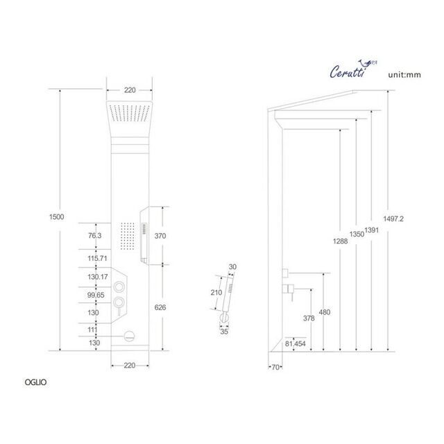 Душевая панель Cerutti SPA OGLIO W CT8986