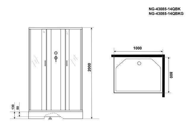 Душевая кабина Niagara NG-43085-14QBKG (1000х800х2000) низкий поддон(13см) стекло МАТОВОЕ 3 места