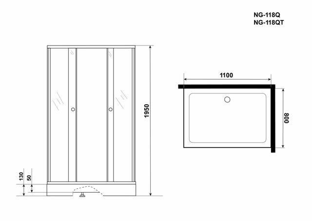 Душевой уголок Niagara NG-118-14QT (1100х800х1950) низкий поддон(13см) стекло ТОНИРОВАННОЕ, 2 места