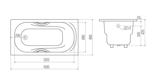 Ванна чугунная GOLDMAN Nova 1500x800x420 NV15080