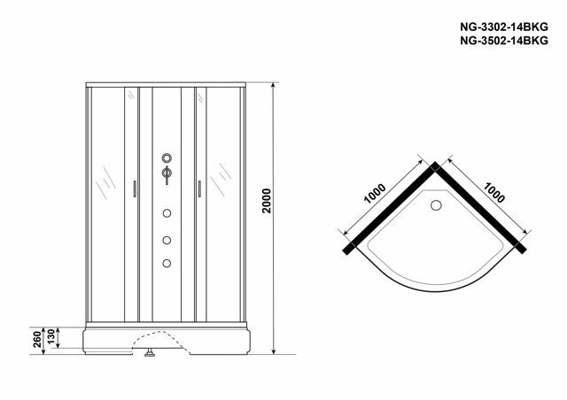 Душевая кабина Niagara NG-3502-14BKG (1000х1000х2000) средний поддон(26см) стекло ТОНИРОВАННОЕ 4 места