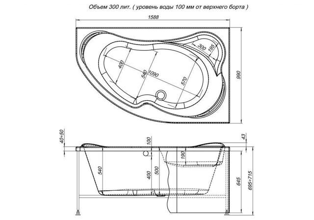 Акриловая ванна Aquanet Capri 160x100 R