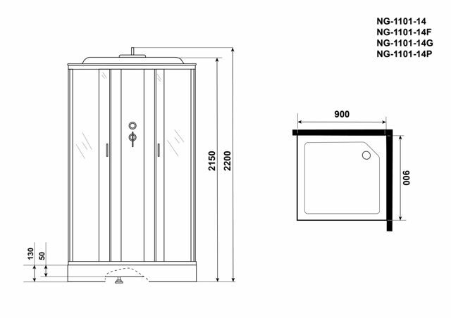 Душевая кабина Niagara NG-1101-14G (900х900х2150) низкий поддон(13см) ГИДРОМАССАЖ стекло МАТОВОЕ 3 места с полкой