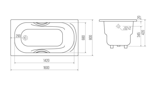 Ванна чугунная GOLDMAN Nova 1600x800x420 NV16080